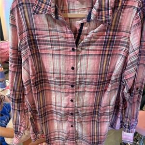 Allison Daley Pink and Navy Plaid Button Up